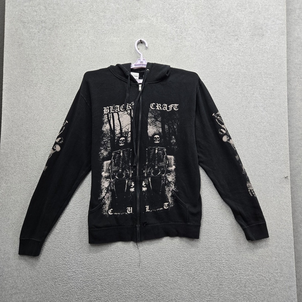 Blackcraft Men Hoodie L Black Graphic Fleece Skeletons Trees READ